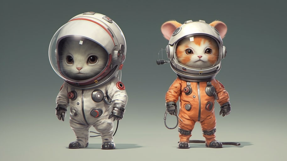 two cute animals in astronaut suits